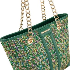 NEW! Gorgeous Green Multicolor Tweed Montana West Chanel - esque Tote Bag